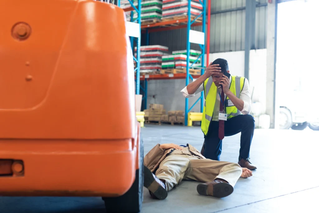 An employee injured by a forklift.