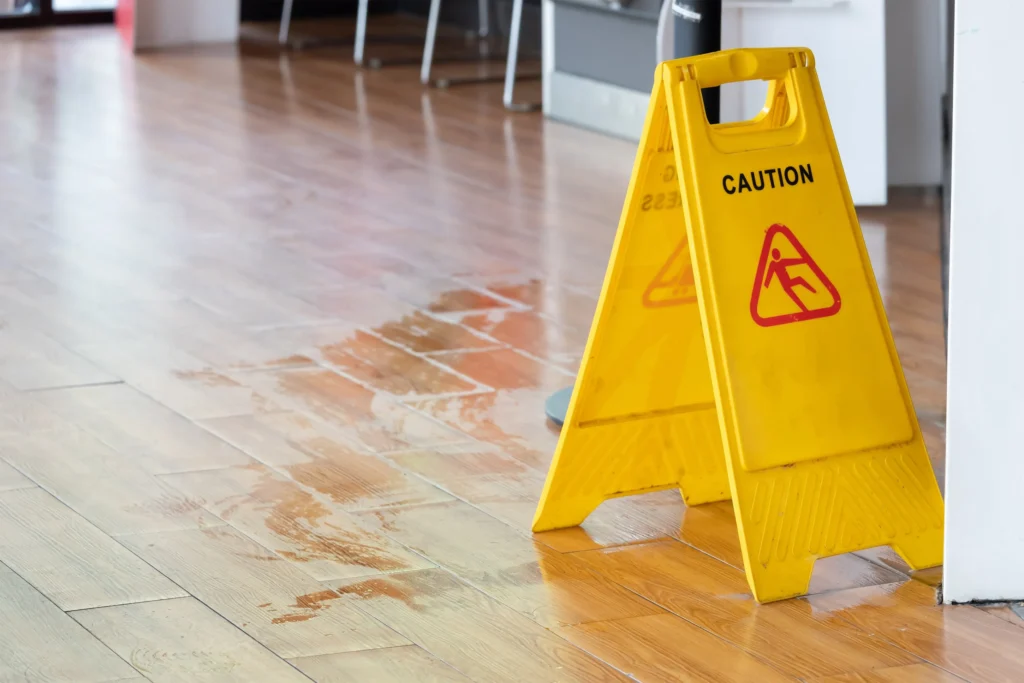 A caution, wet-floor sign placed.