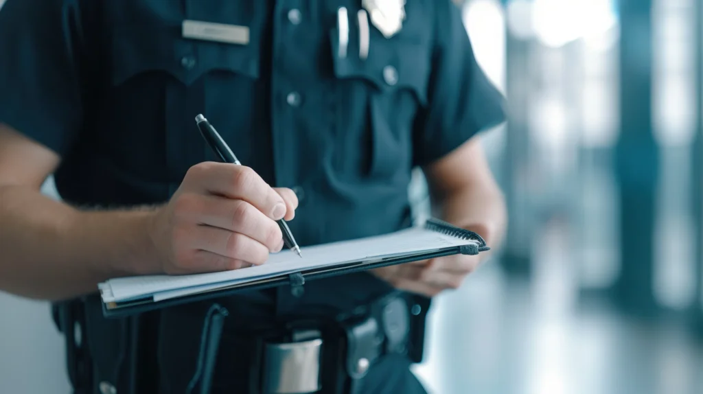 A police officer documenting an accident scene.